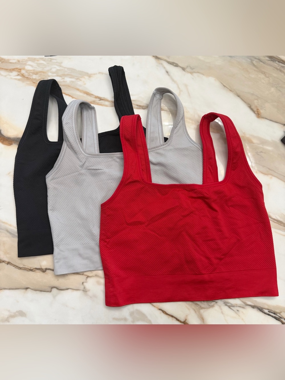 all in motion 3 pack Light Grey/Black/Red Activewear Top - Sports Bra Ribbed